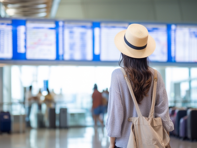 シンガポール旅行を個人手配して空港にいる女性